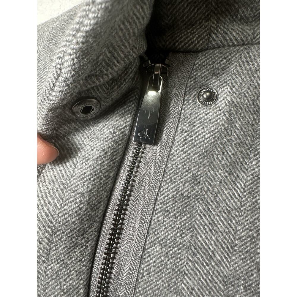 Calvin Klein Women’s XXS Gray Herringbone Wool Blend Coat Zip Snap Mid Length - Picture 9 of 16